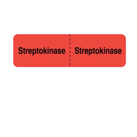 Nevs IV Drug Line Label - Streptokinase/Streptokinase 7/8"x3" Flr Red w/Blk N-17500